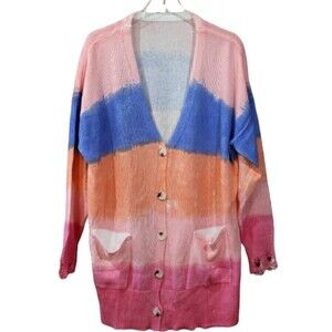 Ombre Colorful Distressed Ombre Cardigan Sweater Lightweight XXL Trendy